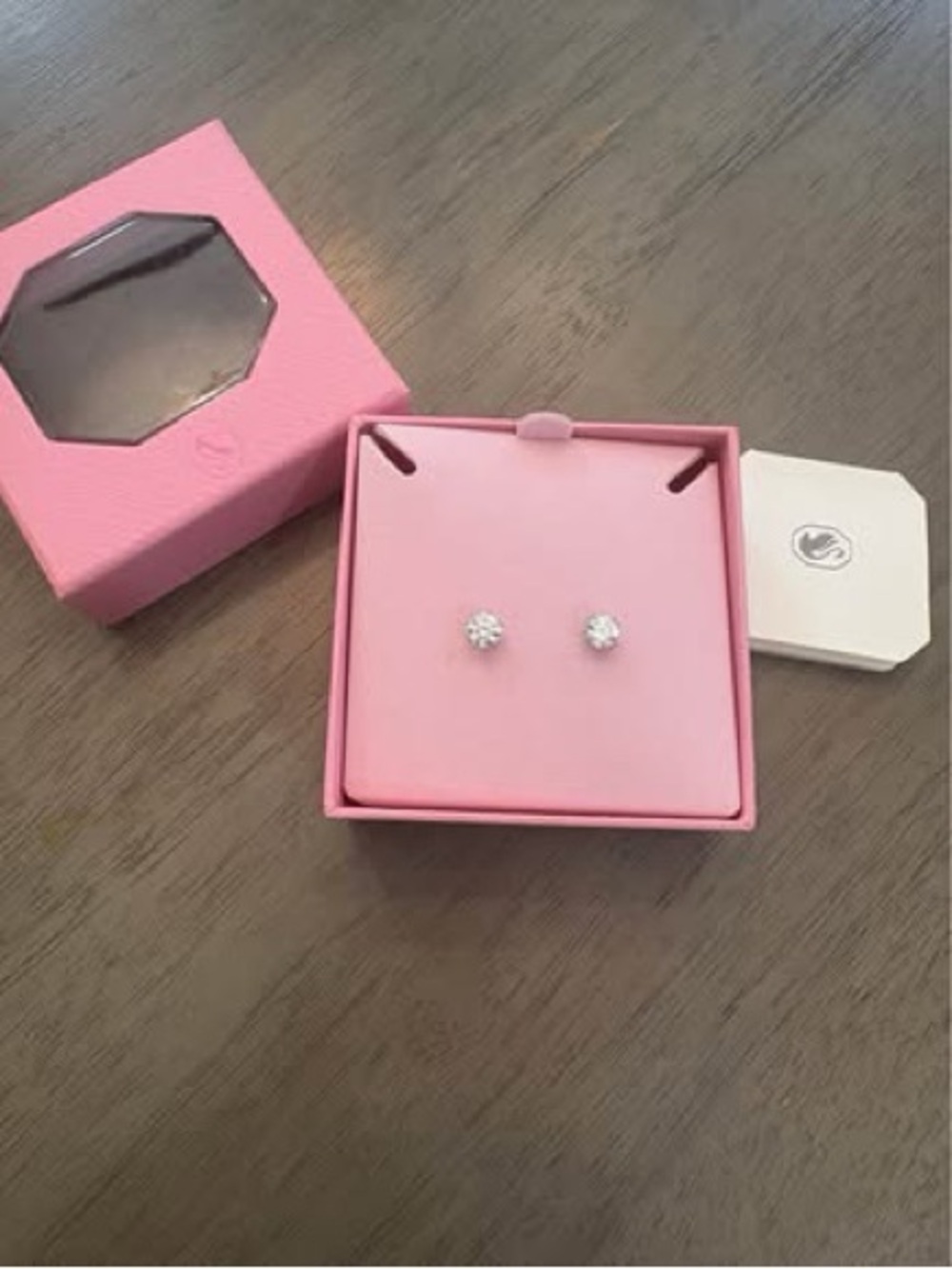 Swarovski Silver Crystal Stud Earrings in Pink Gift Box (new)